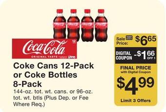 Fairway Store Market Coke cans 12-pack or coke bottles 8-pack offer