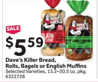 Stop&Shop Dave's killer bread, rolls, bagels or english mu ns offer