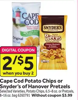 Stop&Shop Cape cod potato chips or snyder's of hanover pretzels offer