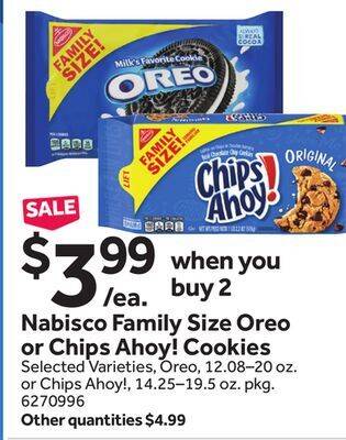 Stop&Shop Nabisco family size oreo or chips ahoy! cookies offer