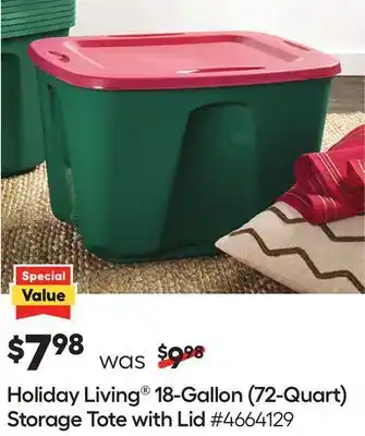 Lowe's Holiday living 18-gallon (72-quart) storage tote with lid offer