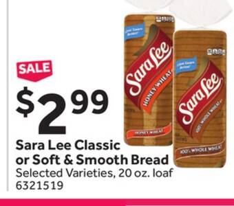 Stop&Shop Sara lee classic or soft & smooth bread offer