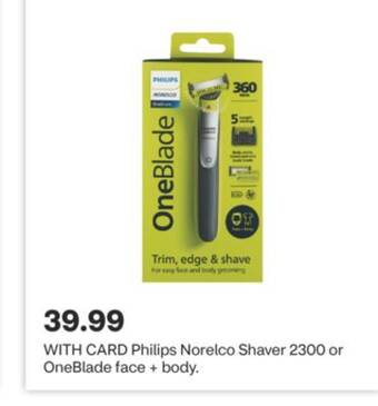 CVS Philips norelco shaver 2300 or oneblade face + body offer