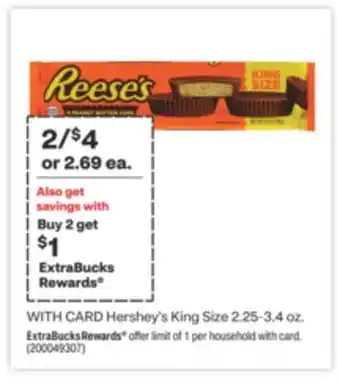 CVS Hershey's king size 2.25-3.4 oz offer