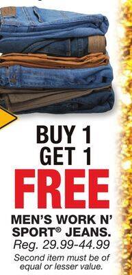 Blain's Farm & Fleet Men's work n' sport jeans offer
