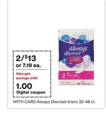 CVS Always discreet liners offer