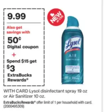 CVS Lysol disinfectant spray 19 oz or air sanitizer 10 oz offer