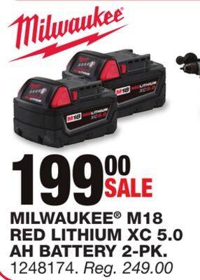 Blain's Farm & Fleet Milwaukee m18 red lithium xc 5.0 ah battery 2-pk offer