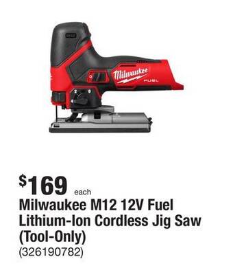 The Home Depot Milwaukee m12 12v fuel lithium-ion cordless jig saw (tool-only) offer