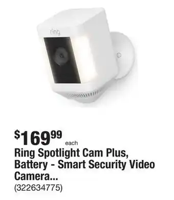 The Home Depot Ring spotlight cam plus, battery - smart security video camera with led lights, 2-way talk, color night vision, white offer
