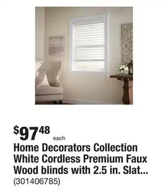 The Home Depot Home decorators collection white cordless premium faux wood blinds with 2.5 in. slats - 46 in. w x 48 in. l (actual size 45.5 offer