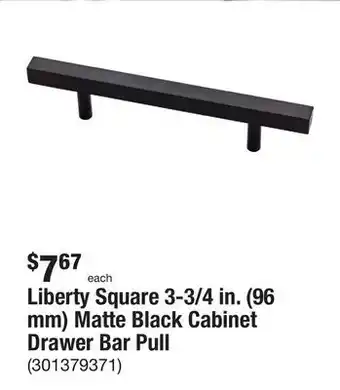 The Home Depot Liberty square 3-3/4 in. (96 mm) matte black cabinet drawer bar pull offer