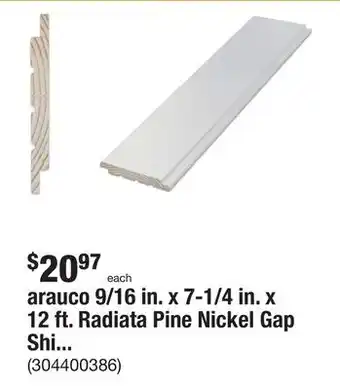 The Home Depot Arauco 9/16 in. x 7-1/4 in. x 12 ft. radiata pine nickel gap ship lap board offer