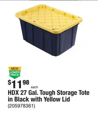 The Home Depot Hdx 27 gal. tough storage tote in black with yellow lid offer