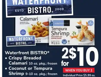 ACME Waterfront bistro crispy breaded calamari 10 oz. pkg. frozen coconut or tempura shrimp 9-10 oz. pkg. frozen offer