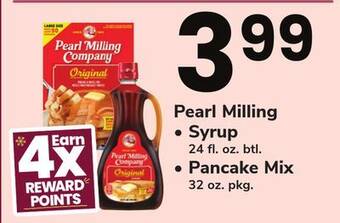ACME Pearl milling syrup 24 fl. oz. btl., pancake mix 32 oz. pkg offer