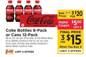 ShopRite Bottles 8-pack or cans 12-pack offer