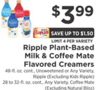 ShopRite Based unsweetened milk & coffee mate flavored creamers offer