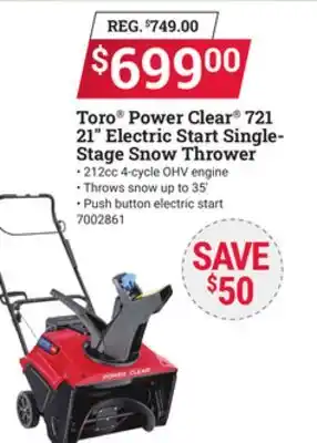 Ace Hardware Toro power clear 721 21 electric start single-stage snow thrower offer