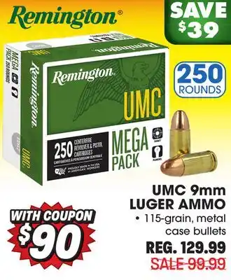 Big 5 Remington umc 9mm luger ammo - 250-rounds offer