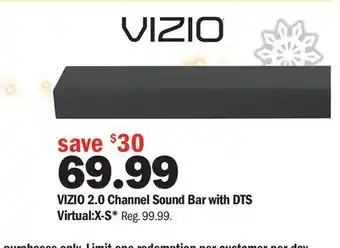 Meijer Vizio 2.0 channel sound bar with dts virtual:x-s offer