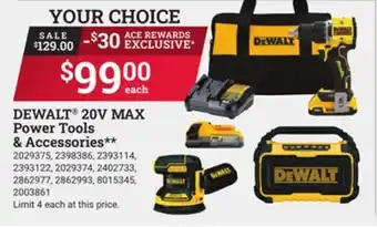Ace Hardware Dewalt 20v max power tools & accessories offer