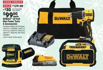 Ace Hardware Dewalt 20 volt max power tools & accessories offer