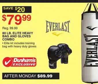 Dunham's Sports Everlast 80 lb. elite heavy bag and gloves offer
