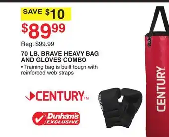 Dunham's Sports Century 70 lb. brave heavy bag and gloves offer