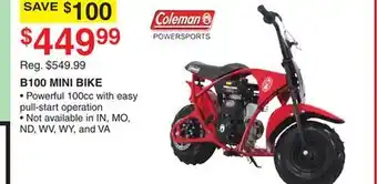 Dunham's Sports Coleman b100 mini bike offer