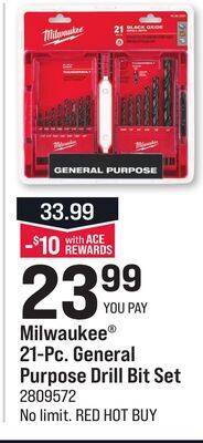 Ace Hardware Milwaukee 21-pc. general purpose drill bit set offer