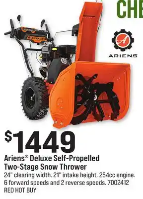 Ace Hardware Ariens deluxe self-propelled two-stage snow thrower offer