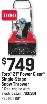 Ace Hardware Toro 21 power clear single-stage snow thrower offer