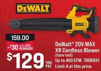 Ace Hardware Dewalt 20v max xr cordless blower (bare tool) offer