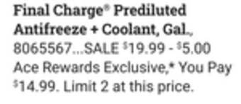 Ace Hardware Peak final charge prediluted antifreeze + coolant, gal offer