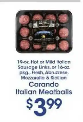 Price Rite Carando Italian Meatballs offer