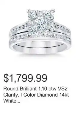 Costco Round brilliant 1.10 ctw vs2 clarity, i color diamond 14kt white gold wedding set offer