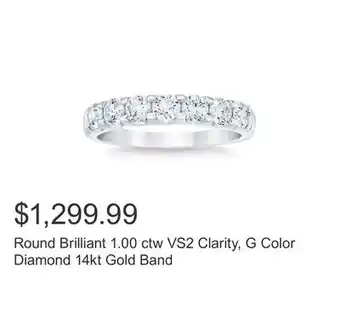 Costco Round brilliant 1.00 ctw vs2 clarity, g color diamond 14kt gold band offer