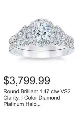 Costco Round brilliant 1.47 ctw vs2 clarity, i color diamond platinum halo wedding set offer