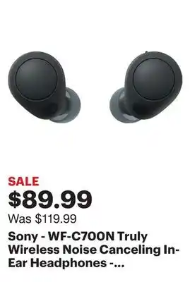 Best Buy Sony - wf-c700n truly wireless noise canceling in-ear headphones - black offer