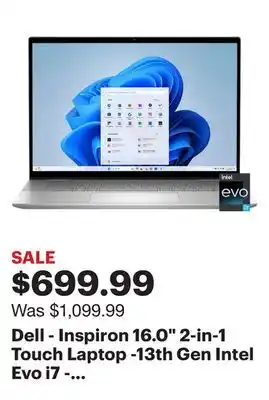 Best Buy Dell - inspiron 16.0 2-in-1 touch laptop -13th gen intel evo i7 - 16gb memory - 1tb ssd - platinum silver offer
