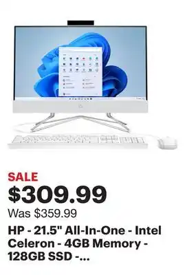 Best Buy Hp - 21.5 all-in-one - intel celeron - 4gb memory - 128gb ssd - snow white offer