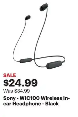 Best Buy Sony - wic100 wireless in-ear headphone - black offer