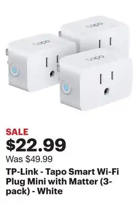 Best Buy Tp-link - tapo smart wi-fi plug mini with matter (3-pack) - white offer