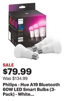 Best Buy Philips - hue a19 bluetooth 60w led smart bulbs (3-pack) - white and color ambiance offer