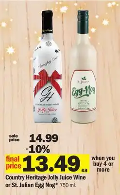 Meijer Country heritage jolly juice wine or st. julian egg nog offer