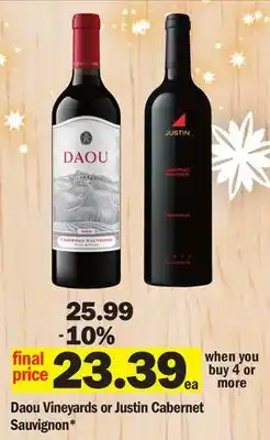 Meijer Daou vineyards or justin cabernet sauvignon offer