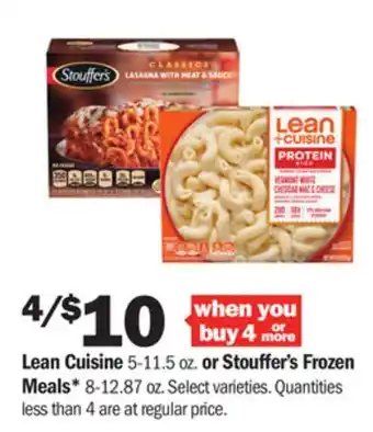 Meijer Lean cuisine 5-11.5 oz. or stouffer's frozen meals* 8-12.87 oz offer