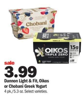 Meijer Dannon light & fit, oikos or chobani greek yogurt offer