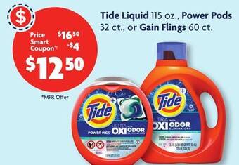 Family Dollar Tide liquid 115 oz., power pods 32 ct., or gain flings 60 ct offer